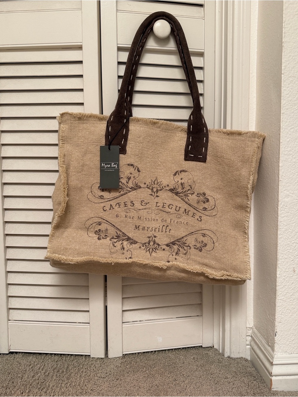 Myra Bag Vintage Beige and Brown Canvas Tote